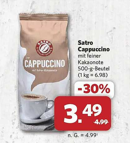 Satro Cappuccino mit feiner Kakaonote 500-g-Beutel (1 kg = 6.98)