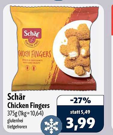 Schär Chicken Fingers 375g (1kg=10,64) glutenfrei tiefgefroren