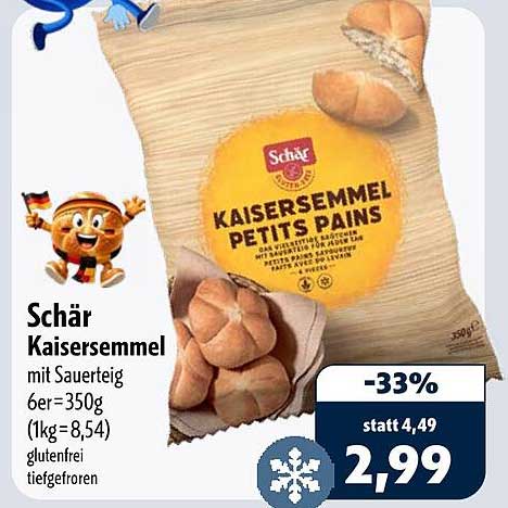Schär Kaisersemmel mit Sauerteig 6er=350g (1kg=8,54) glutenfrei tiefgefroren