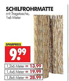 SCHILFROHRMATTE mit Tragetasche, 1x6 Meter