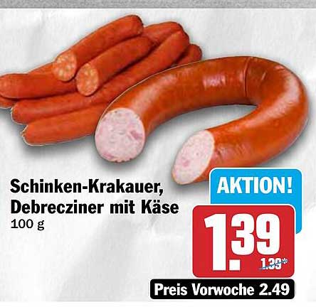 Schinken-Krakauer, Debrecziner mit Käse 100 g