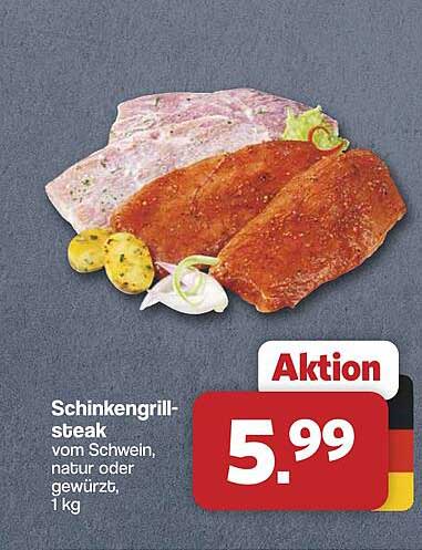 Schinkengrillsteak vom Schwein, natur oder gewürzt, 1 kg