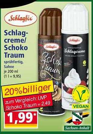Schlag-creme/Schoko Traum sprühfertig, Sahne je 200 ml (1 l = 9,95)