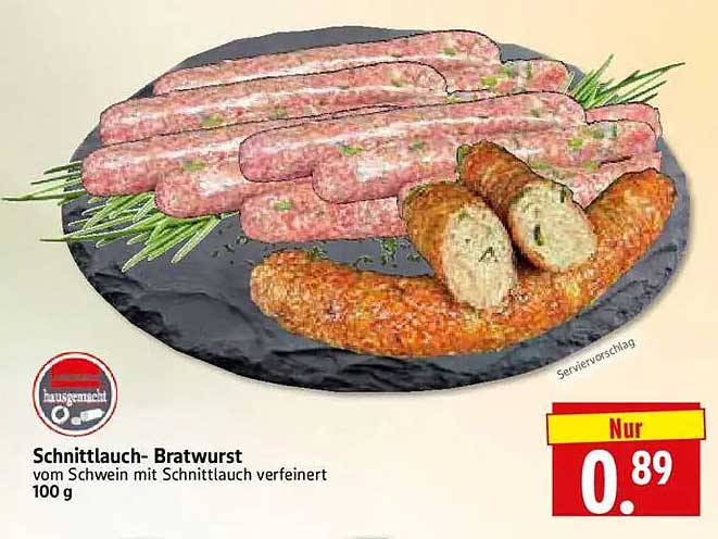 Schnittlauch- Bratwurst vom Schwein mit Schnittlauch verfeinert 100 g