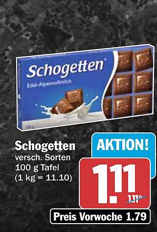 Schogetten versch. Sorten 100 g Tafel (1 kg = 11.10)