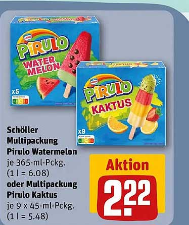 Schöller Multipackung Pirulo Watermelon je 365-ml-Pckg. (1 l = 6.08) oder Multipackung Pirulo Kaktus je 9 x 45-ml-Pckg. (1 l = 5.48)