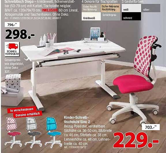 Schreibtisch Diego – kreideweiß, höhenverstellbar, (B/H/T ca. 75/90 x 70 cm), Tischplatte neigbar, 4/1, ca. 120 x 70 x 2 cm, inkl. USB-Lite mit 10 cm Lineal, Ablagemulde und Taschenhaken. Ohne Deko.
