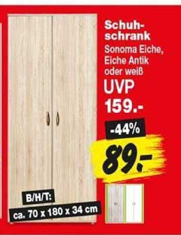 Schuh-Schrank Sonoma Eiche, Eiche Antik oder weiß