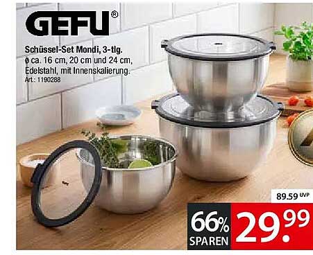 Schüssel-Set Mondi, 3-tlg. Ø ca. 16 cm, 20 cm und 24 cm, Edelstahl, mit Innenskalierung. Art.: 1190288