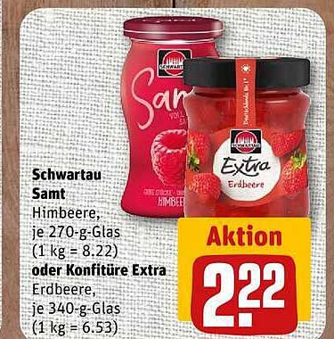 Schwartau Samt Himbeere, je 270-g-Glas (1 kg = 8.22) oder Konfitüre Extra Erdbeere, je 340-g-Glas (1 kg = 6.53)