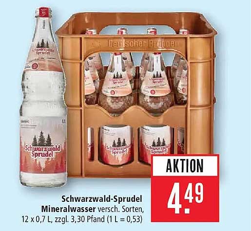 Schwarzwald-Sprudel Mineralwasser versch. Sorten, 12 x 0,7 L, zzgl. 3,30 Pfand (1 L = 0,53)