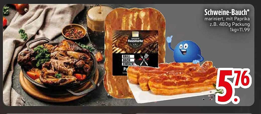 Schweine-Bauch* mariniert, mit Paprika z.B. 480g Packung 1kg=11.99