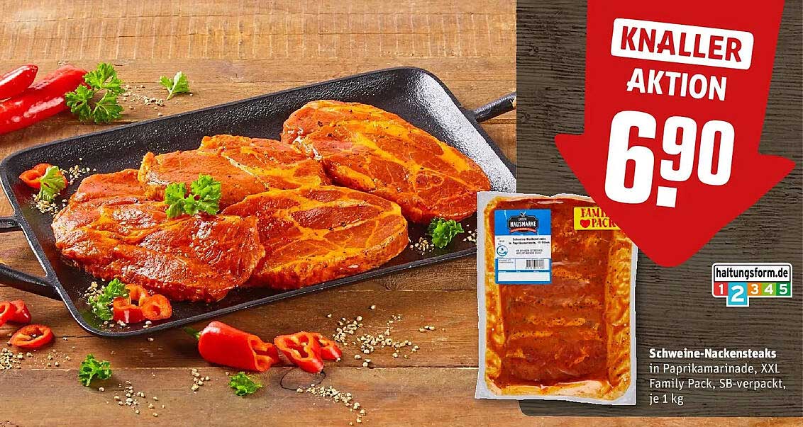 Schweine-Nackensteaks in Paprikamarinade, XXL Family Pack, SB-verpackt, je 1 kg