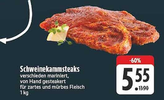 Schweinekammsteaks verschieden mariniert, von Hand gesteakt für zartes und mürbes Fleisch 1 kg