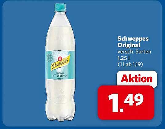 Schweppes Original versc. Sorten 1,25 l (1 l ab 1,19)