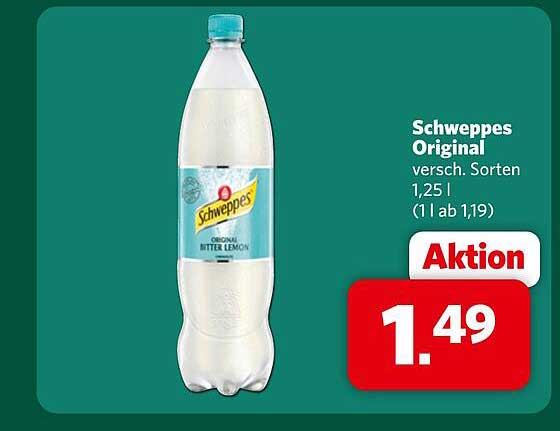Schweppes Original versch. Sorten 1,25 l (1 l ab 1,19)