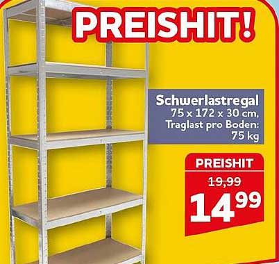 Schwerlastregal 75 x 172 x 30 cm, Traglast pro Boden: 75 kg