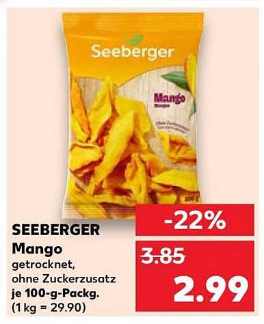 Seebeerger Mango getrocknet, ohne Zuckerzusatz je 100-g-Packg. (1 kg = 29.90)