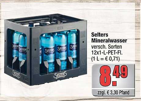 Selters Mineralwasser versch. Sorten 12x1-L-PT-Fl. (1 L = € 0,71)