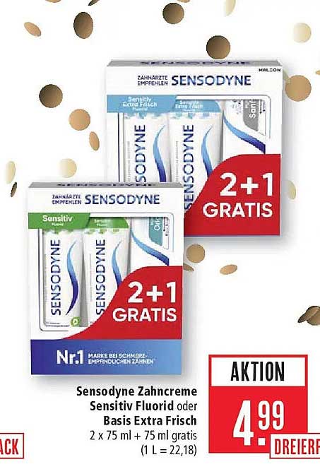 Sensodyne Zahncreme Sensitiv Fluorid oder Basis Extra Frisch 2 x 75 ml + 75 ml gratis (1 L = 22,18)