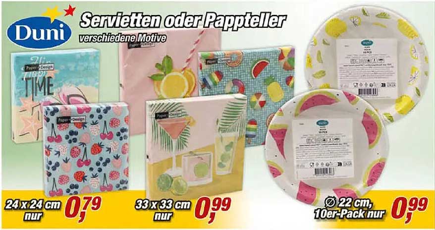 Servietten oder Pappteller verschiedene Motive