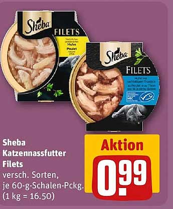 Sheba Katzennassfutter Filets versch. Sorten, je 60-g-Schalen-Pckg. (1 kg = 16.50)