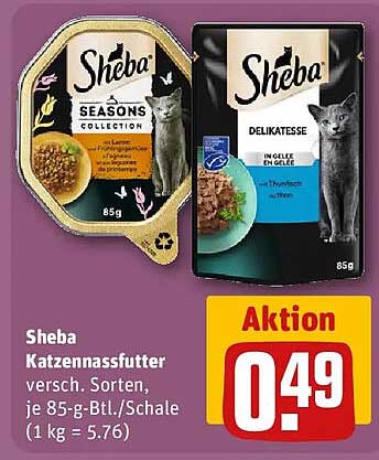 Sheba Katzennassfutter versch. Sorten, je 85-g-Btl./Schale (1 kg = 5.76)