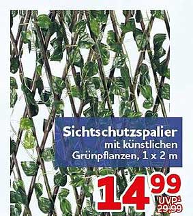 Sichtschutzpalier mit künstlichen Grünpflanzen, 1 x 2 m