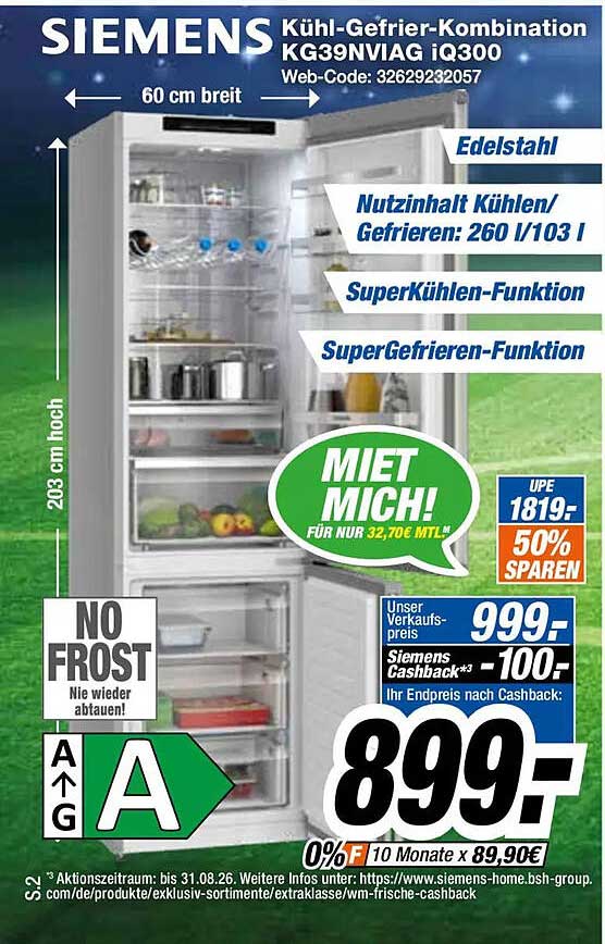 Siemens Kühl-Gefrier-Kombination KG39NVIAG iQ300