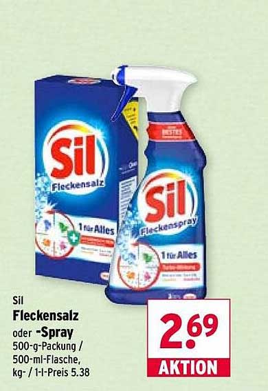 Sil Fleckensalz oder -Spray 500-g-Packung / 500-ml-Flasche, kg- / 1-l-Preis 5.38