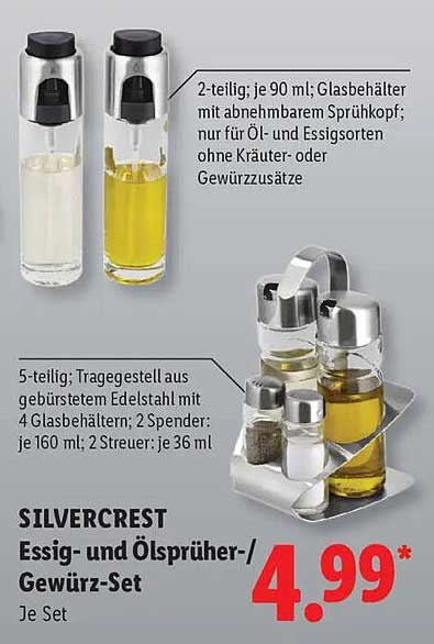 SILVERCREST Essig- und Ölsprüher-/Gewürz-Set