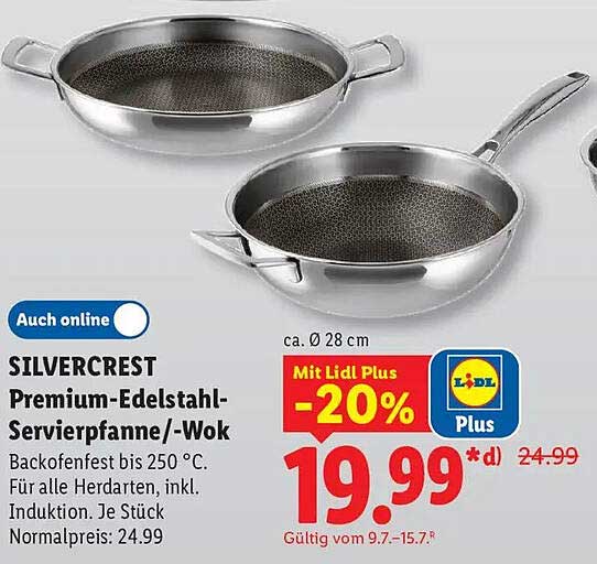 SILVERCREST Premium-Edelstahl-Servierpfanne/-Wok