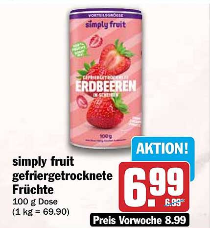 simply fruit gefriergetrocknete Früchte 100 g Dose (1 kg = 69.90)