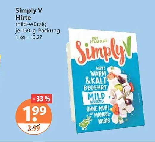 Simply V Hirte mild-würzig je 150-g-Packung