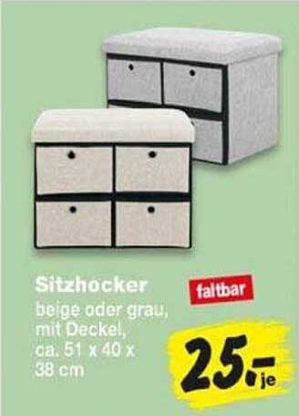 Sitzhocker beige oder grau, mit Deckel, ca. 51 x 40 x 38 cm