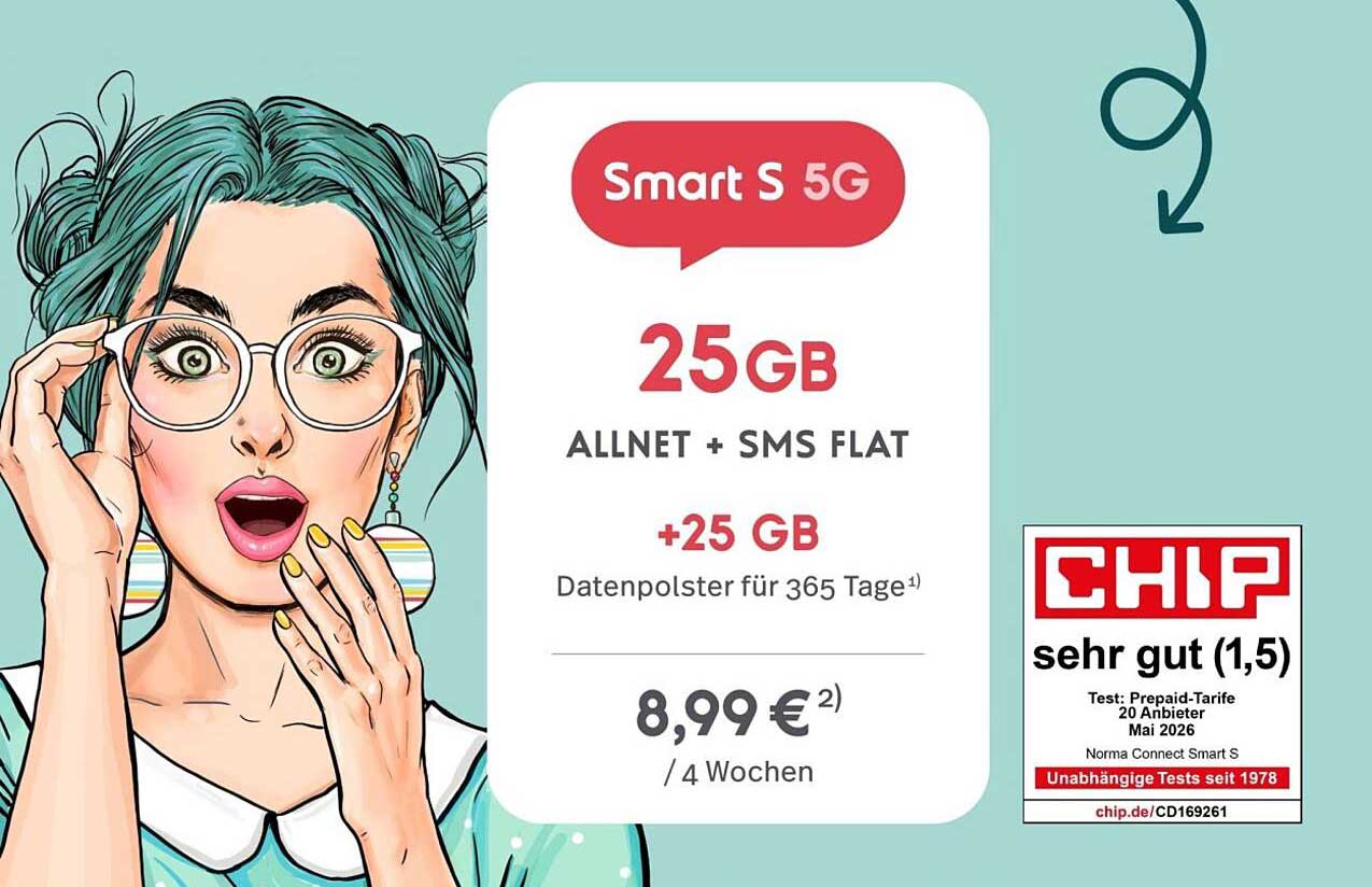 Smart S 5G 25GB ALLNET + SMS FLAT +25 GB Datenpolster für 365 Tage