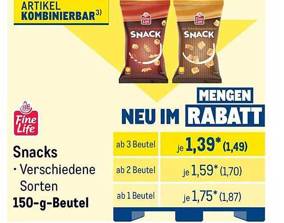 Snacks Verschiedene Sorten 150-g-Beutel