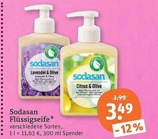 Sodasan Flüssigseife⁹ verschiedene Sorten, 1 l = 11,63 €, 300 ml Spender