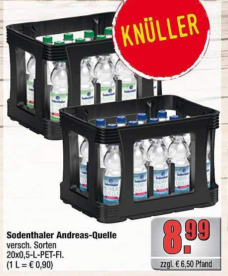 Sodenthaler Andreas-Quelle versch. Sorten 20x0,5-L-PET-Fl. (1 L = € 0,90)