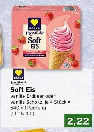 Soft Eis Vanille-Erdbeer oder Vanille-Schoko, je 4 Stück = 540 ml Packung (1 l = € 4.11)