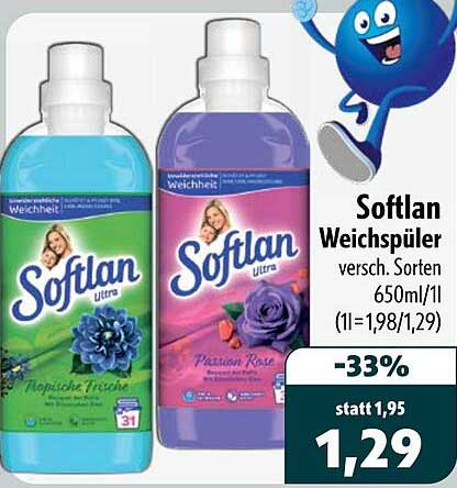 Softlan Weichspüler versch. Sorten 650ml/1l (1l=1,98/1,29)