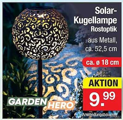 Solar-Kugellampe Rostoptik aus Metall, ca. 52,5 cm
