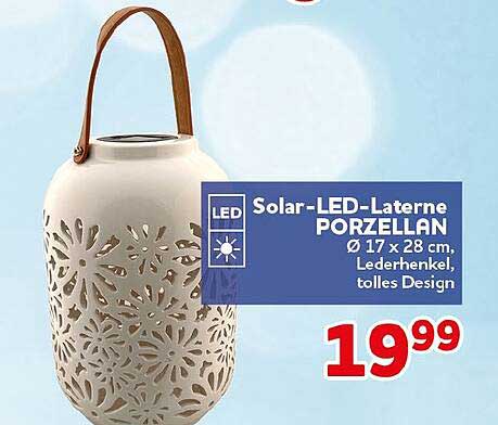 Solar-LED-Laterne PORZELLAN Ø 17 x 28 cm, Lederhenkel, tolles Design