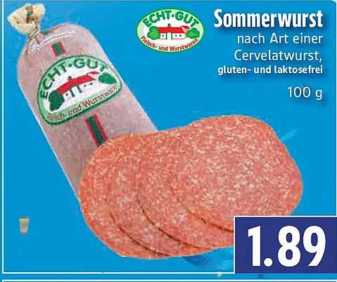 Sommerwurst nach Art einer Cervelatwurst, gluten- und laktosefrei 100 g
