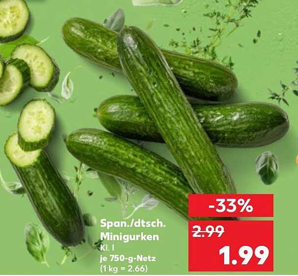 Span./dtsch. Minigurken Kl. I je 750-g-Netz (1 kg = 2,66)