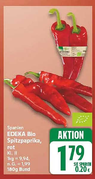 Spanien EDEKA Bio Spitzpaprika, rot, Kl. II