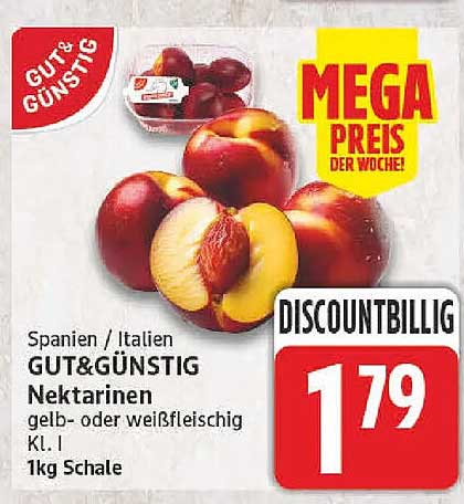 Spanien / Italien GUT&GÜNSTIG Nektarinen gelb- oder weißfleischig Kl. I 1kg Schale