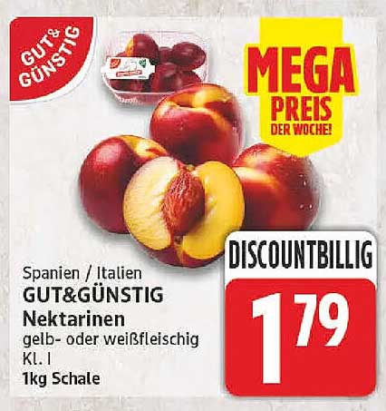 Spanien / Italien GUT&GÜNSTIG Nektarinen gelb- oder weißfleischig Kl. I 1kg Schale