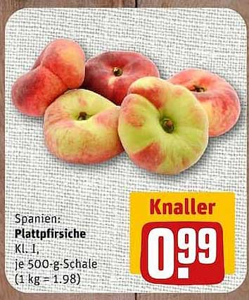 Spanien: Plattpfirsiche Kl. I, je 500-g-Schale (1 kg = 1.98)