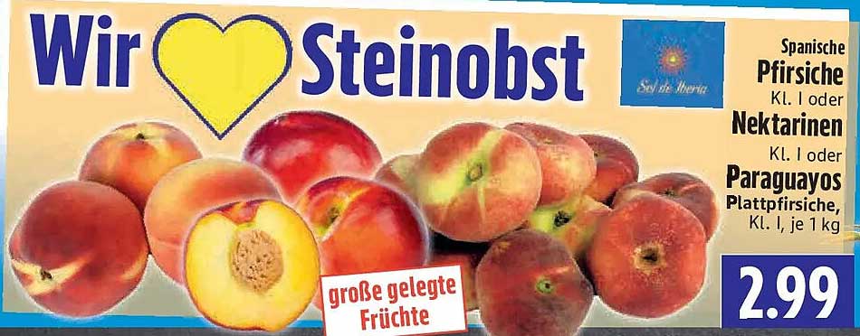 Spanische Pfirsiche Kl. I oder Nektarinen Kl. I oder Paraguayos Plattpfirsiche, Kl. I, je 1 kg